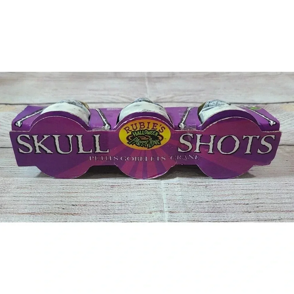 Rubies Halloween Skull Shot Glasses Set of 3 Gray Spooky Barware #5131 New